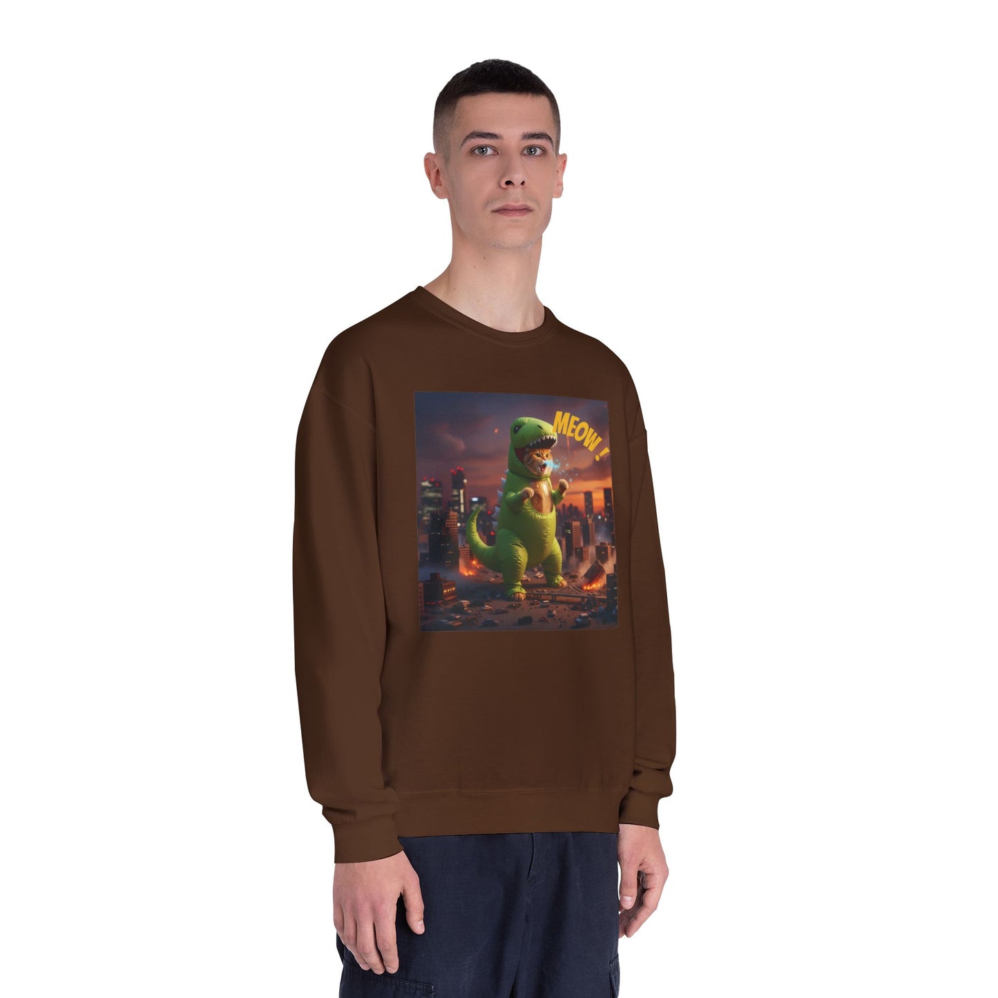 Tyrannosaurus Cat in city Unisex NuBlend Sweatshirt style 2