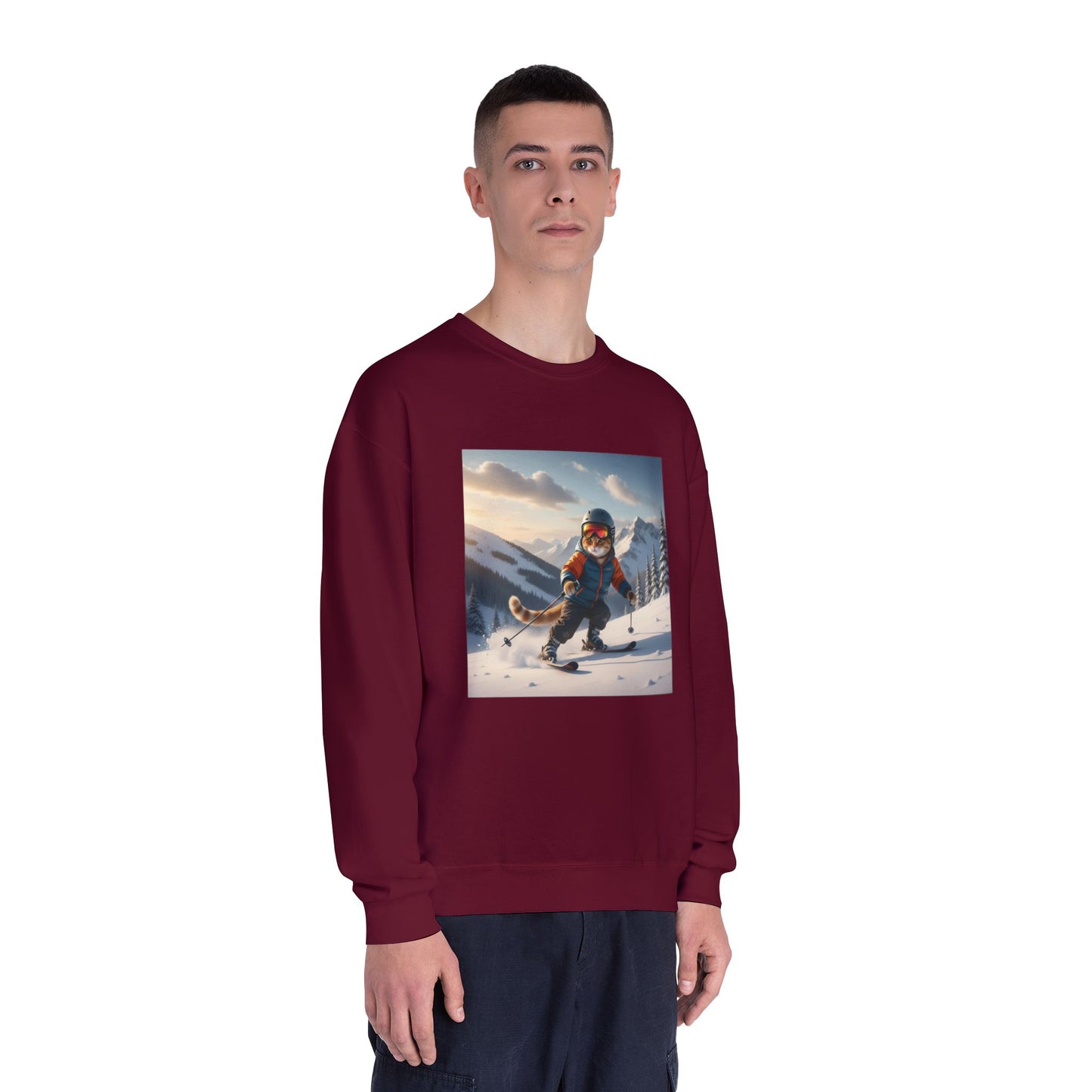 Skiing Cat Graphic Unisex NuBlend Crewneck Sweatshirt