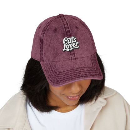 Cats Lover Vintage Embroidered Cap Dad Hat Grey Words