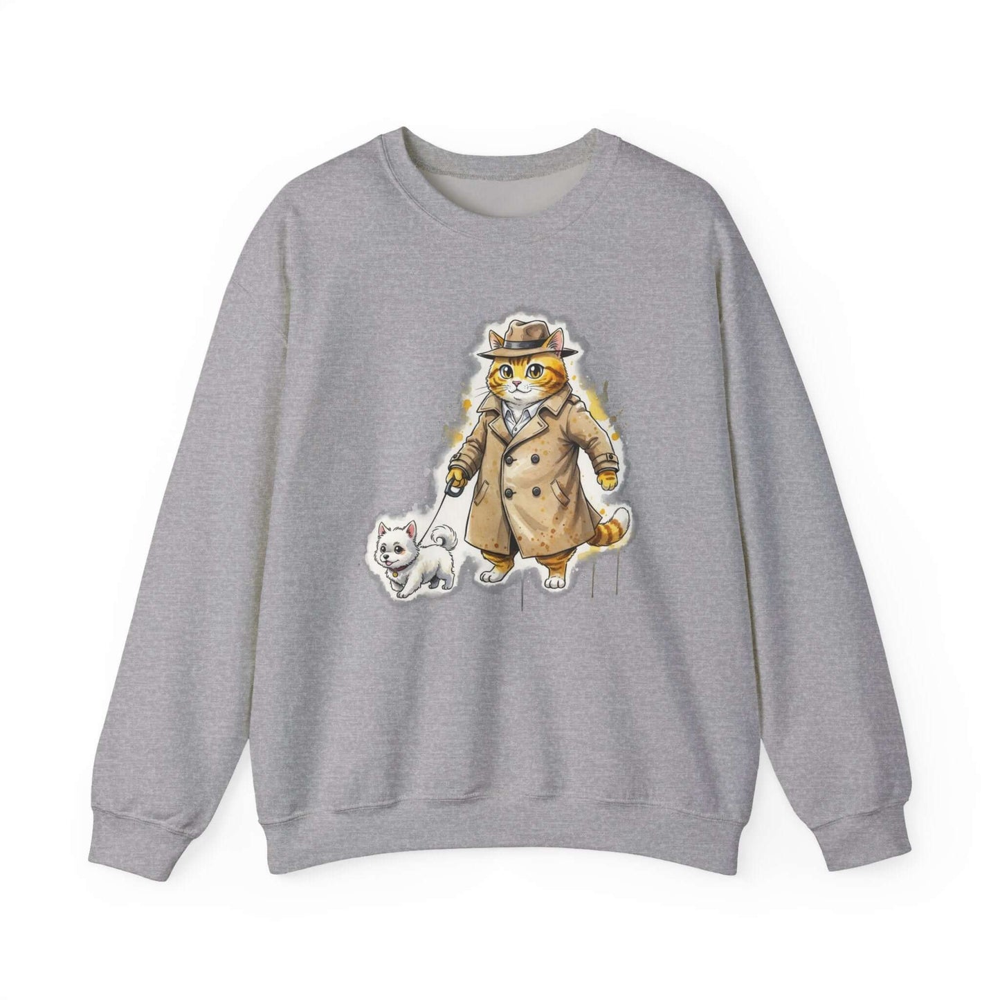 Watercolor Cat & Dog painting Unisex Crewneck Sweatshirt style 1