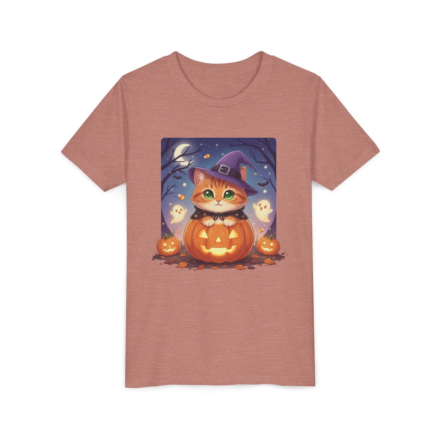 Halloween cute kitten anime style 7 Unisex Youth Tee | T-Shirt, Cute Pumpkin Shirt, Kids Halloween Outfit, Cat Lover Gift, Fun Fall Apparel