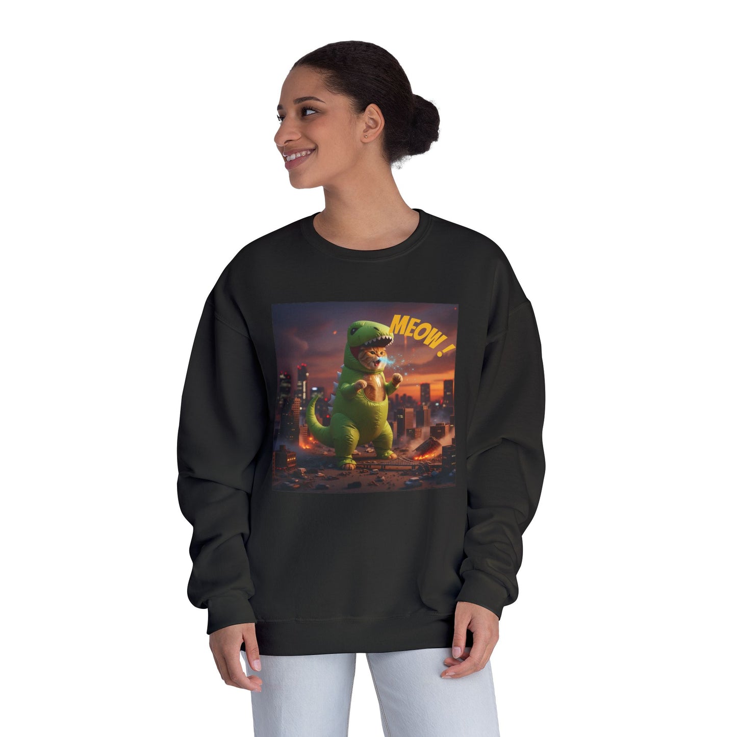 Tyrannosaurus Cat in city Unisex NuBlend Sweatshirt style 2