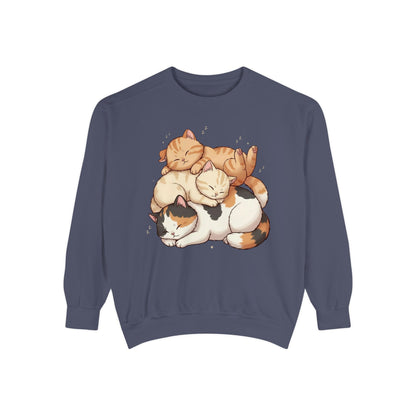 3 Cute Sleeping Cats Cozy Graphic Unisex Crewneck Sweatshirt style 1