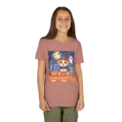 Halloween cute puppy anime style 3 Youth Tee, Short Sleeve T-Shirt, Kids Halloween Apparel, Cute Dog Tee, Fall Outfit for Children