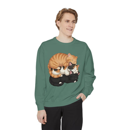 3 Cute Sleeping Cats Cozy Graphic Unisex Crewneck Sweatshirt style 5
