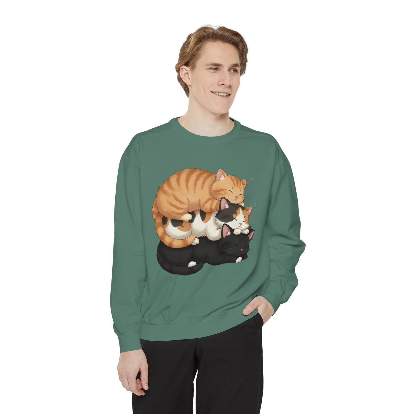 3 Cute Sleeping Cats style 5 Cozy Graphic Unisex Crewneck Sweatshirt