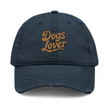 Dogs Lover Distressed Embroidered Cap Dad Hat Brown Words with faded look and embroidered lettering.