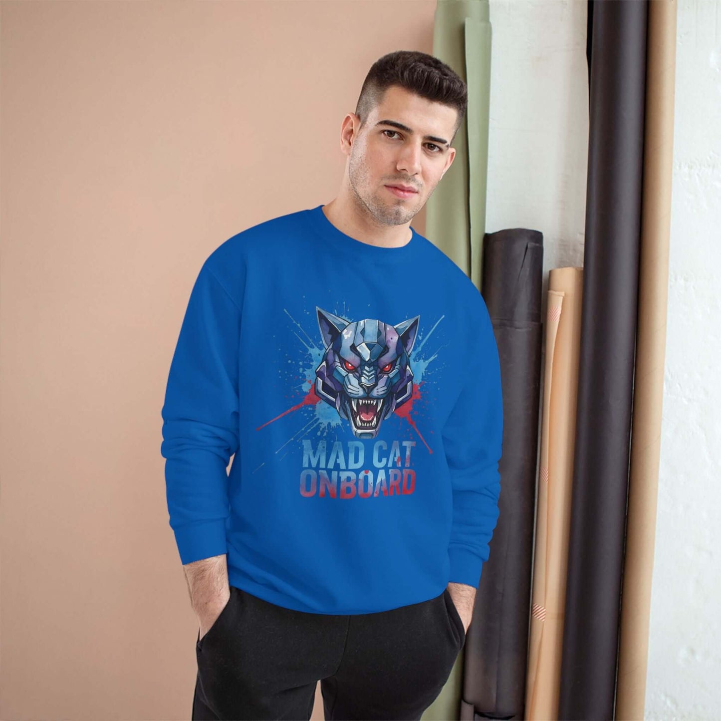 Mad Cat Onboard Graphic Champion Crewneck Sweatshirt style 3