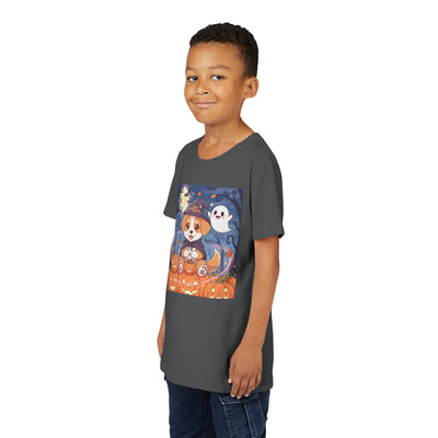 Halloween cute puppy anime style 3 Youth Tee, Short Sleeve T-Shirt, Kids Halloween Apparel, Cute Dog Tee, Fall Outfit for Children