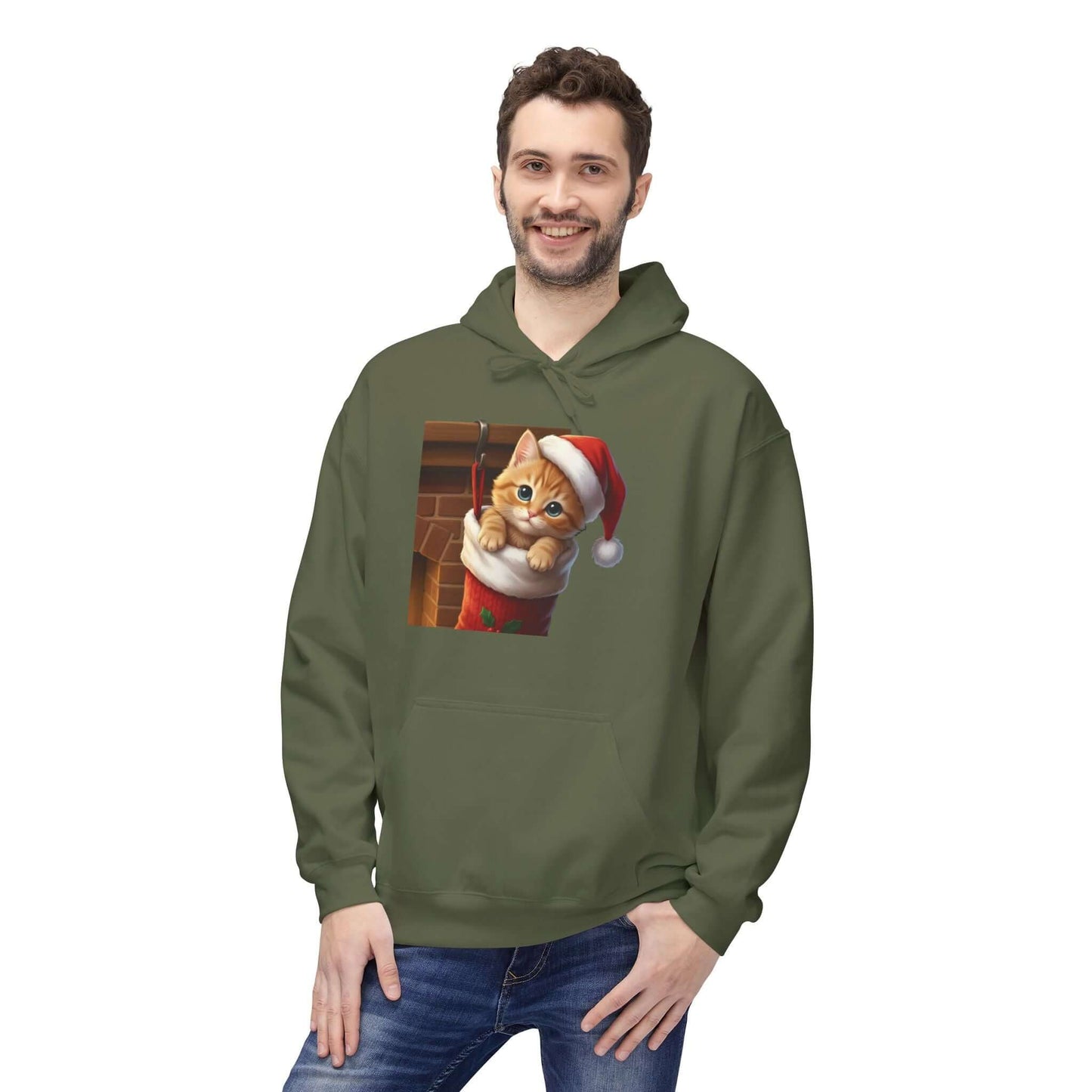 Kitten hiding in Christmas stocking Unisex Fleece Hoodie style 4