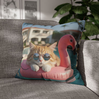 Relaxing Cat Swimming Pillowcase - Cozy Spun Polyester Decorative Pillowcase for Cat Lovers