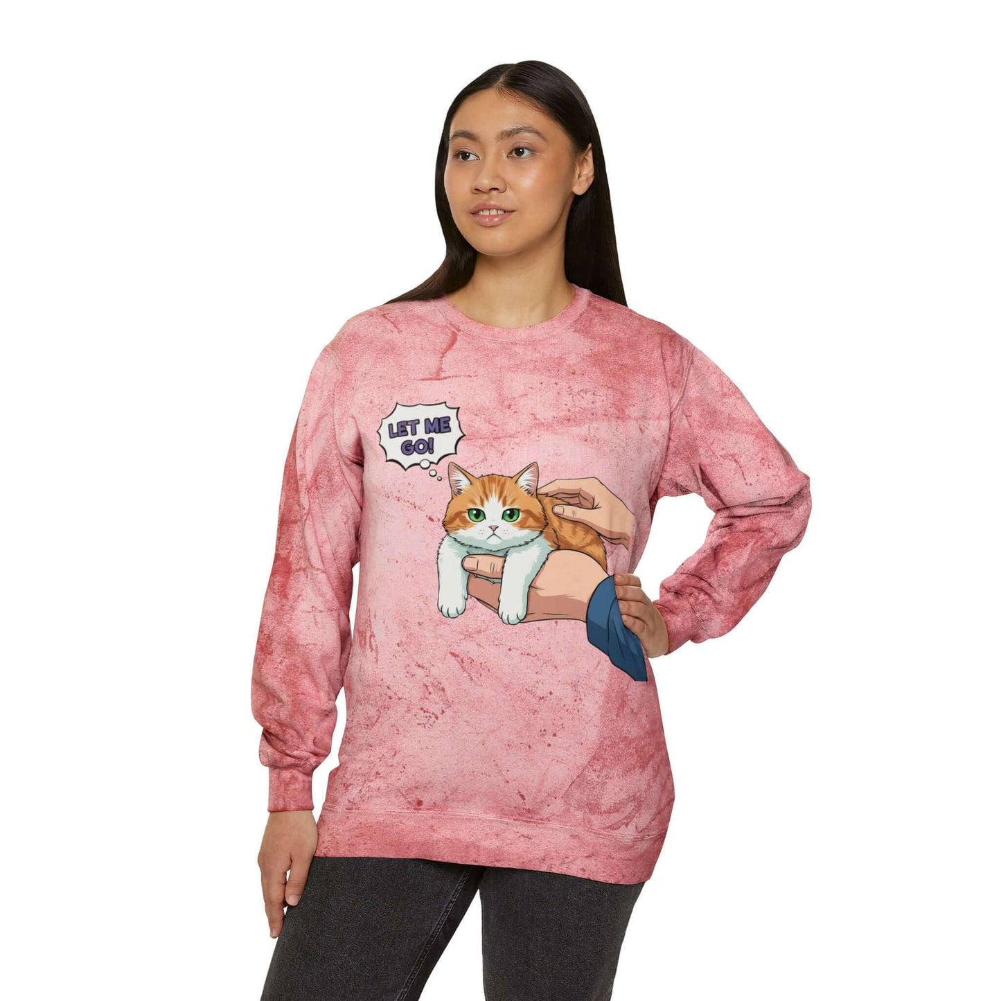 Let Me Go Cat Cozy Crewneck Sweatshirt Tie-Dye style 2