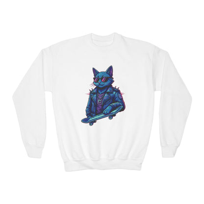Cool Cat - Cozy Unisex Youth Crewneck Sweatshirt style 2