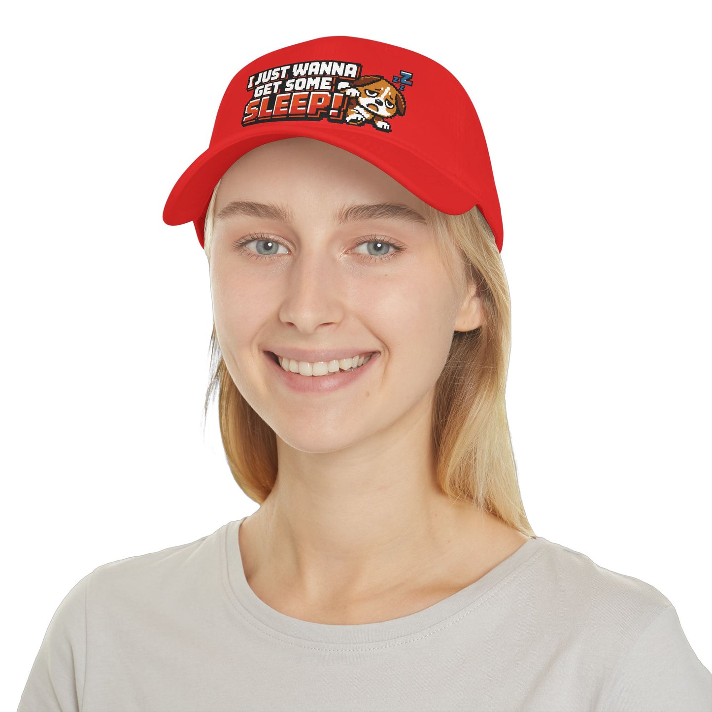 I Just Wanna Get Some Sleep Pixel Dog Low Profile Cap Hat