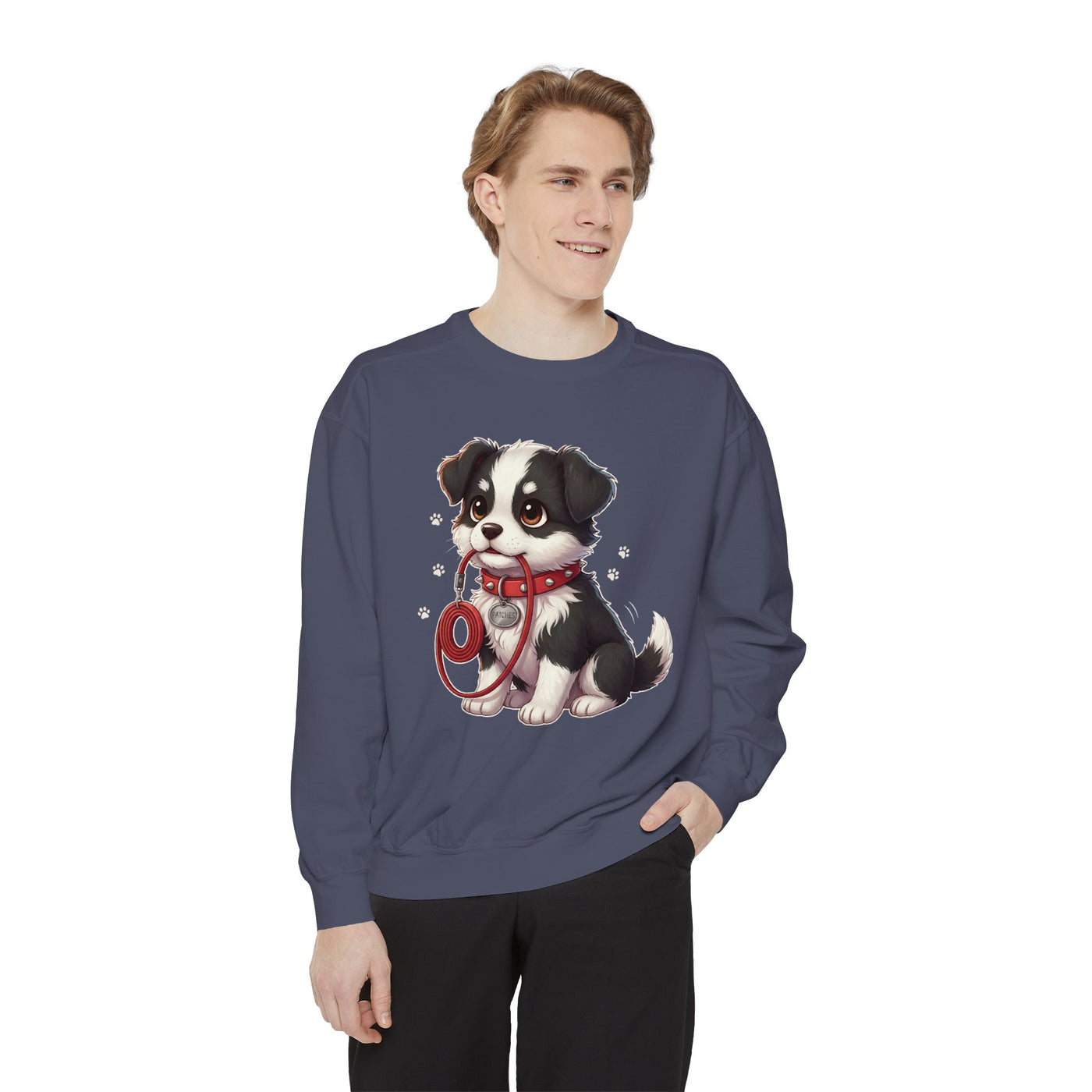 Cute Dog Walk Time style 1 Cozy Graphic Unisex Crewneck Sweatshirt