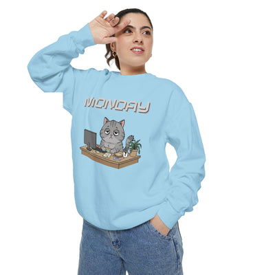 Monday Face Cat Stares Blankly Unisex Crewneck Sweatshirt style 2