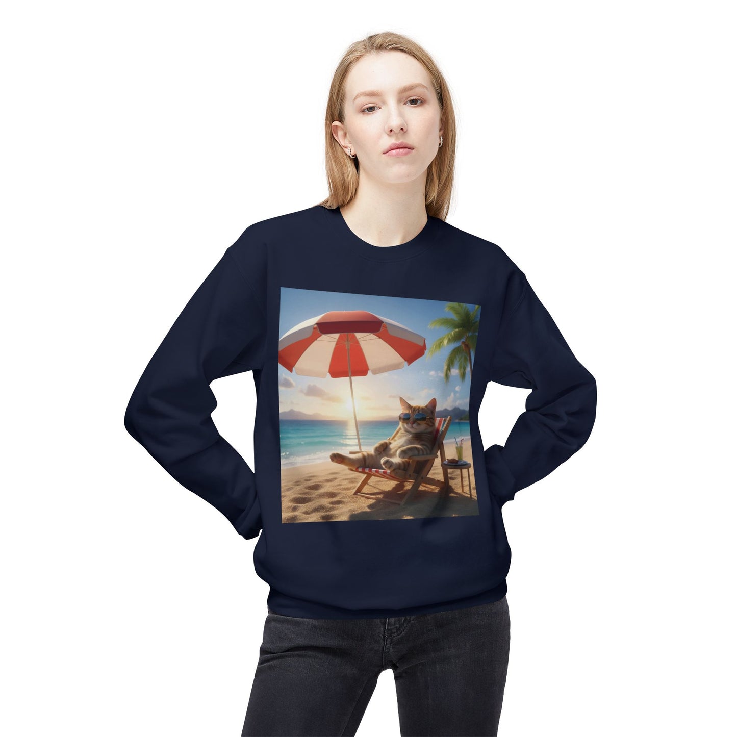 Beach Vibes Cat Crewneck Sweatshirt