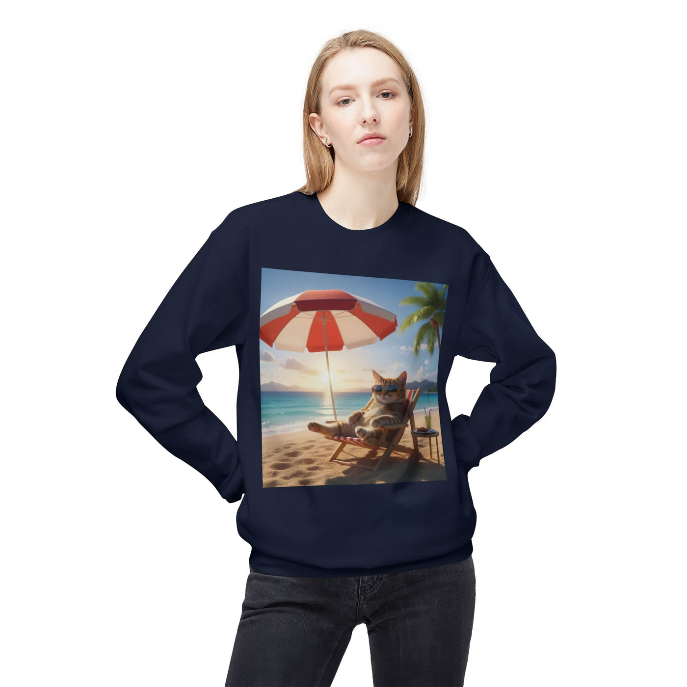 Beach Vibes Cat Crewneck Sweatshirt
