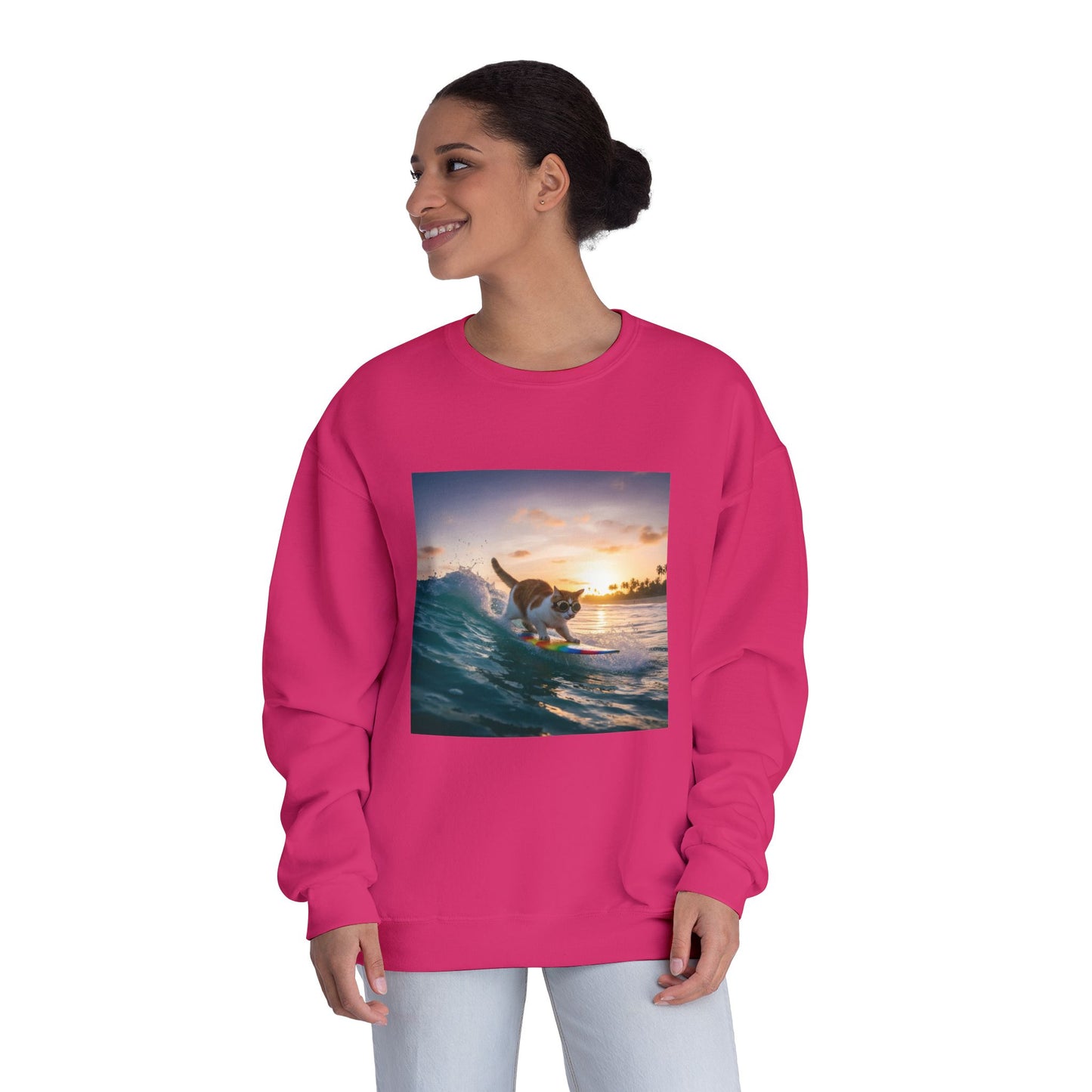 Surfing Cat Unisex NuBlend Crewneck Sweatshirt style 2