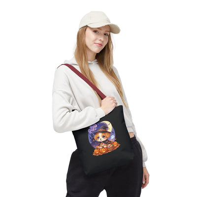 Adorable Halloween Puppy anime style Tote Bag, Pumpkin Lover Gift, Cute Dog Design, Witch Theme, Eco-Friendly Shopping Bag