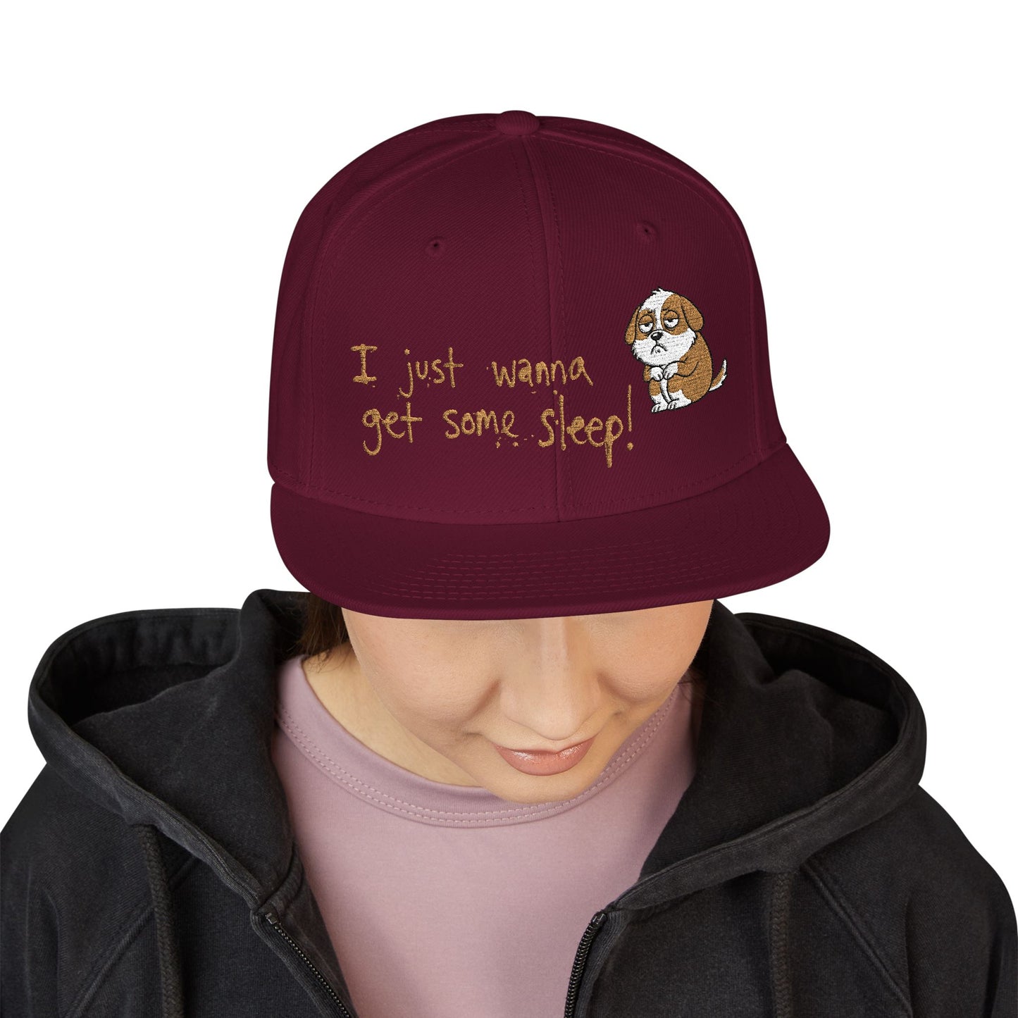 I just wanna get some sleep Embroidered Cute Puppy Snapback Hat
