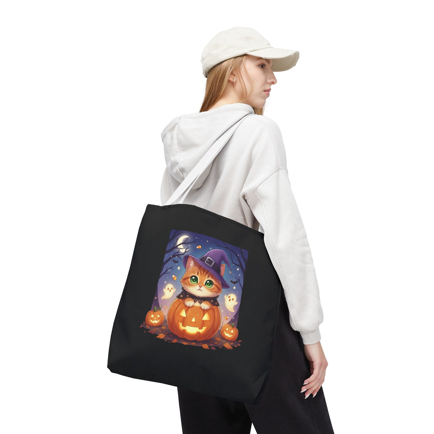 Halloween Cat anime style Tote Bag, Spooky Pet Lovers Gift, Boho Halloween Bag, Witchy Cat Tote, Fall Festivities Accessory