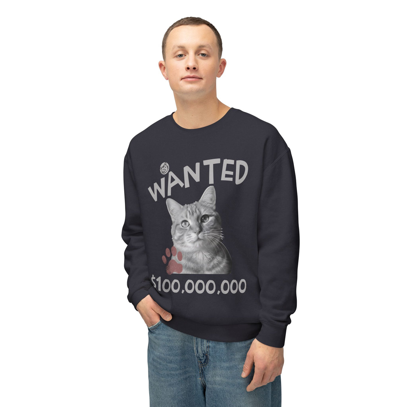 WANTED Cat Poster Design Unisex Crewneck Sweatshirt