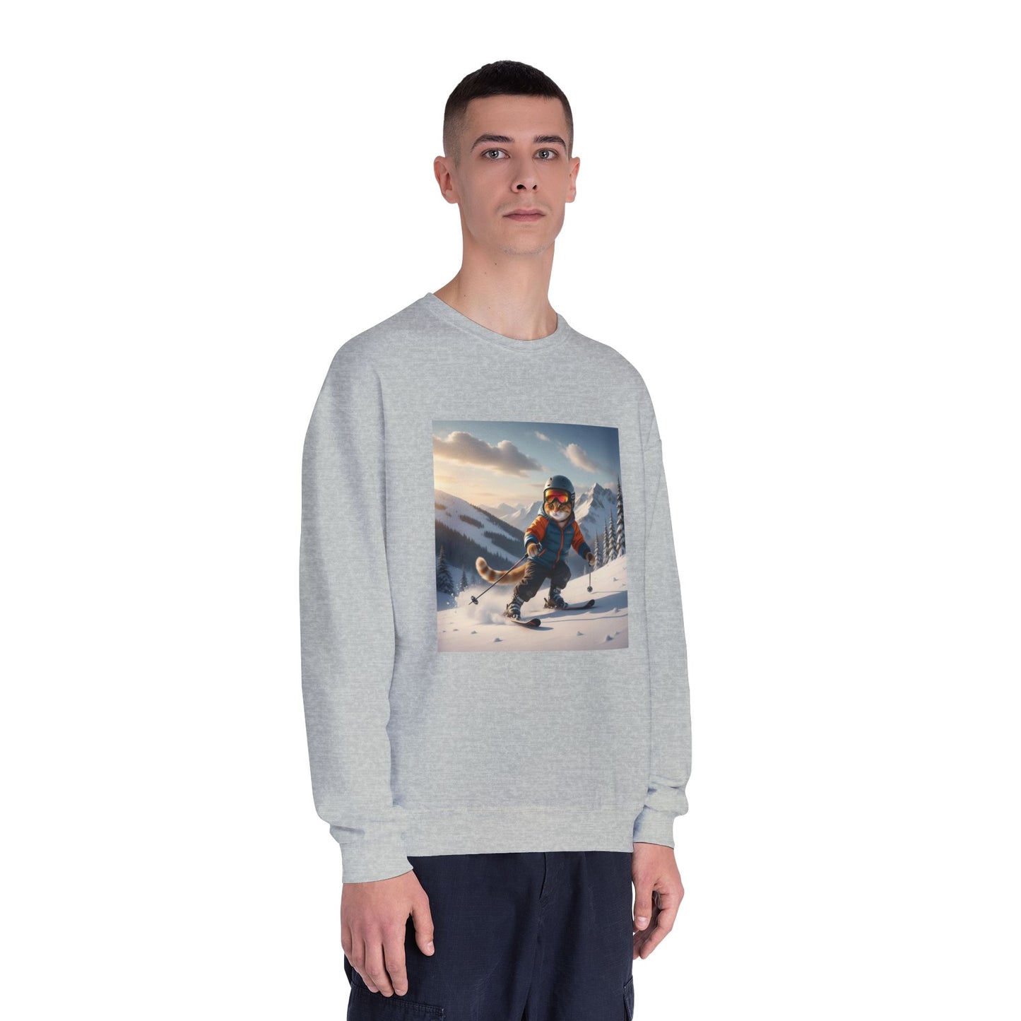 Skiing Cat Graphic Unisex NuBlend Crewneck Sweatshirt