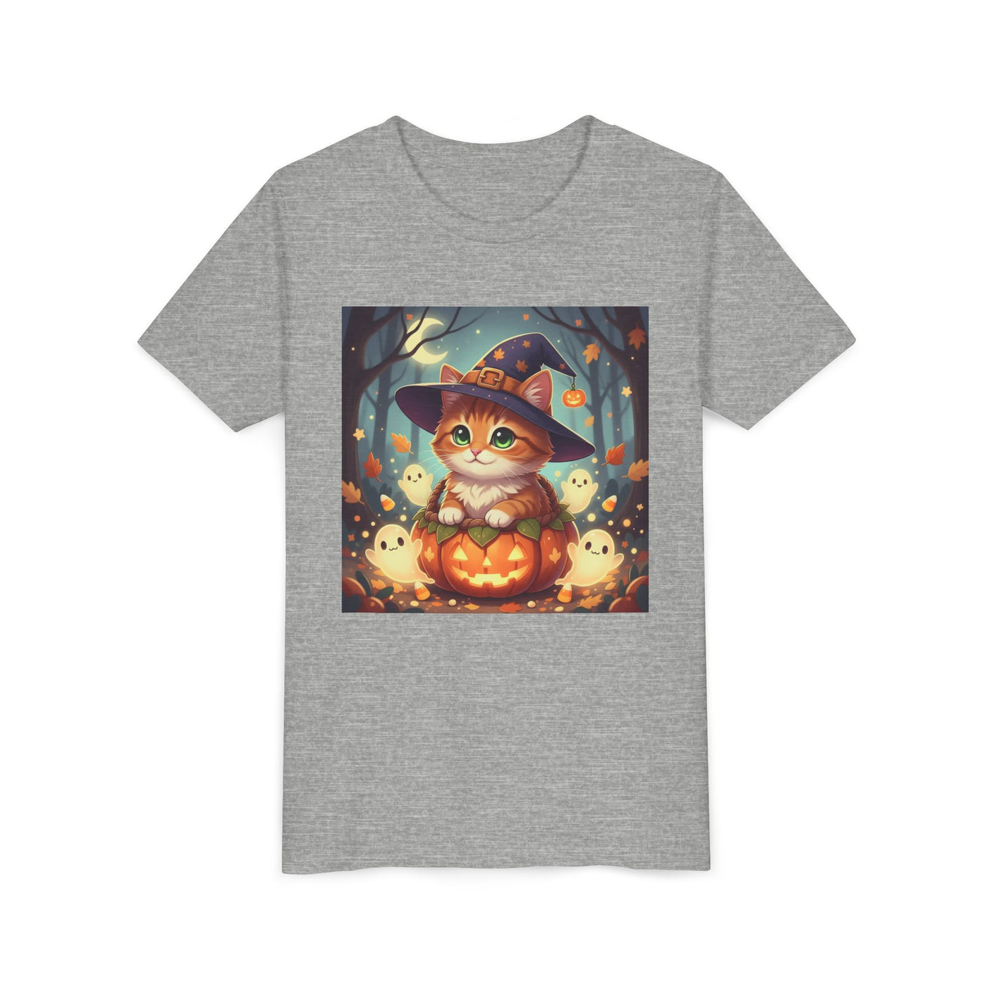 Halloween cute kitten anime style 3 Unisex Youth Tee | T-Shirt, Cute Pumpkin Shirt, Kids Halloween Outfit, Cat Lover Gift, Fun Fall Apparel