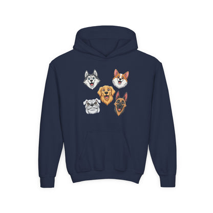 Fun Dog Heads Unisex Youth & Kids Heavy Blend Hoodie