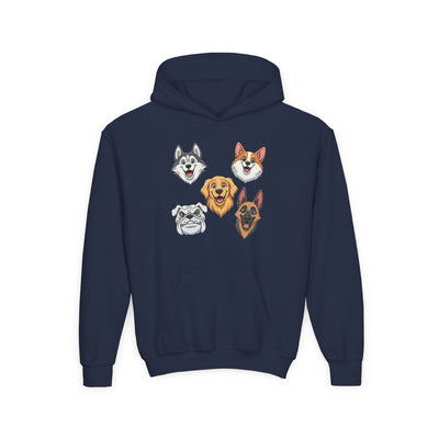 Cute Dog Heads Unisex Youth Hoodie, Fun Pet Lover Sweater, Kids Gift, Animal Lover Apparel, Perfect for Birthdays & Holidays