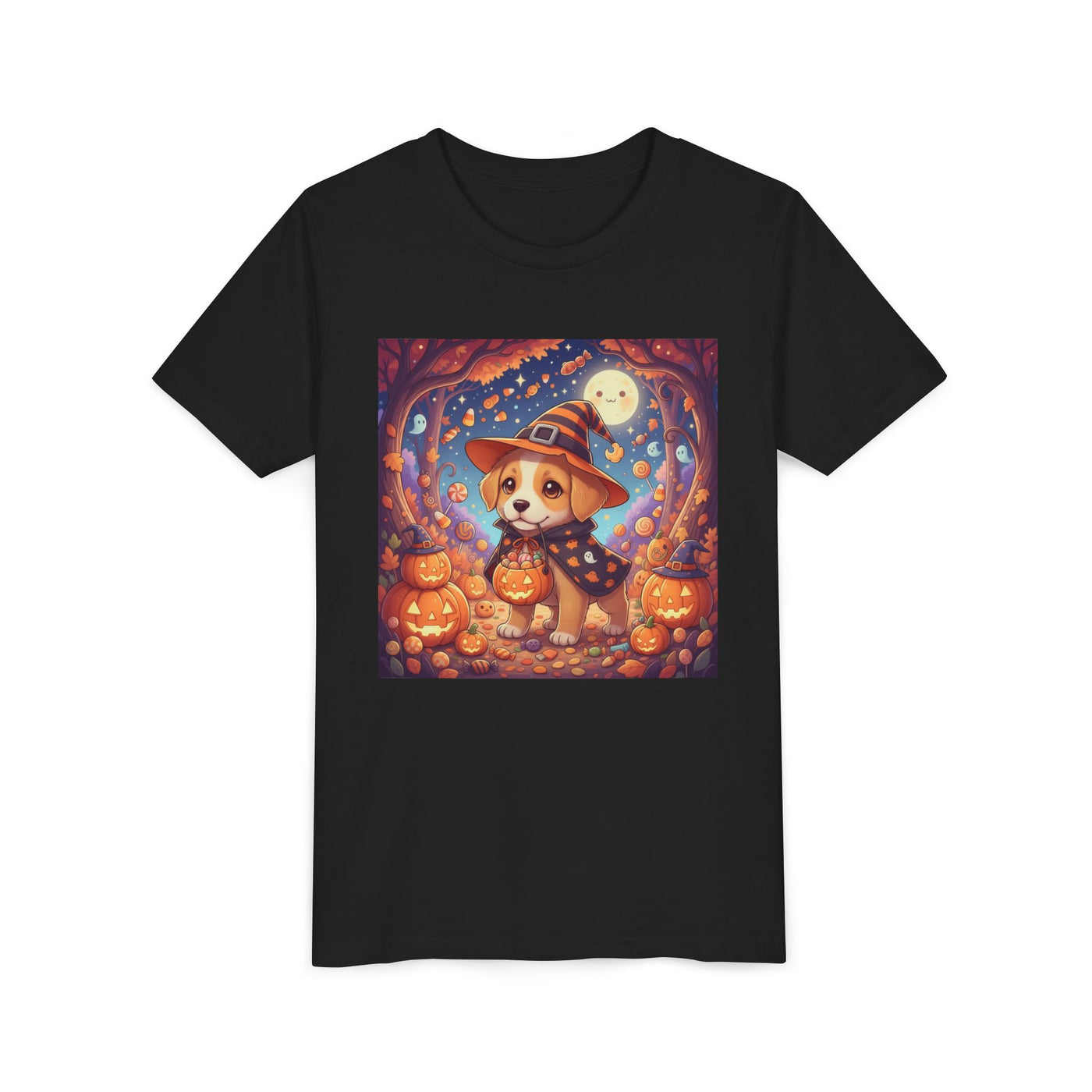 Halloween cute puppy anime style 1 Youth Tee, Short Sleeve T-Shirt, Kids Halloween Apparel, Cute Dog Tee, Fall Outfit for Children