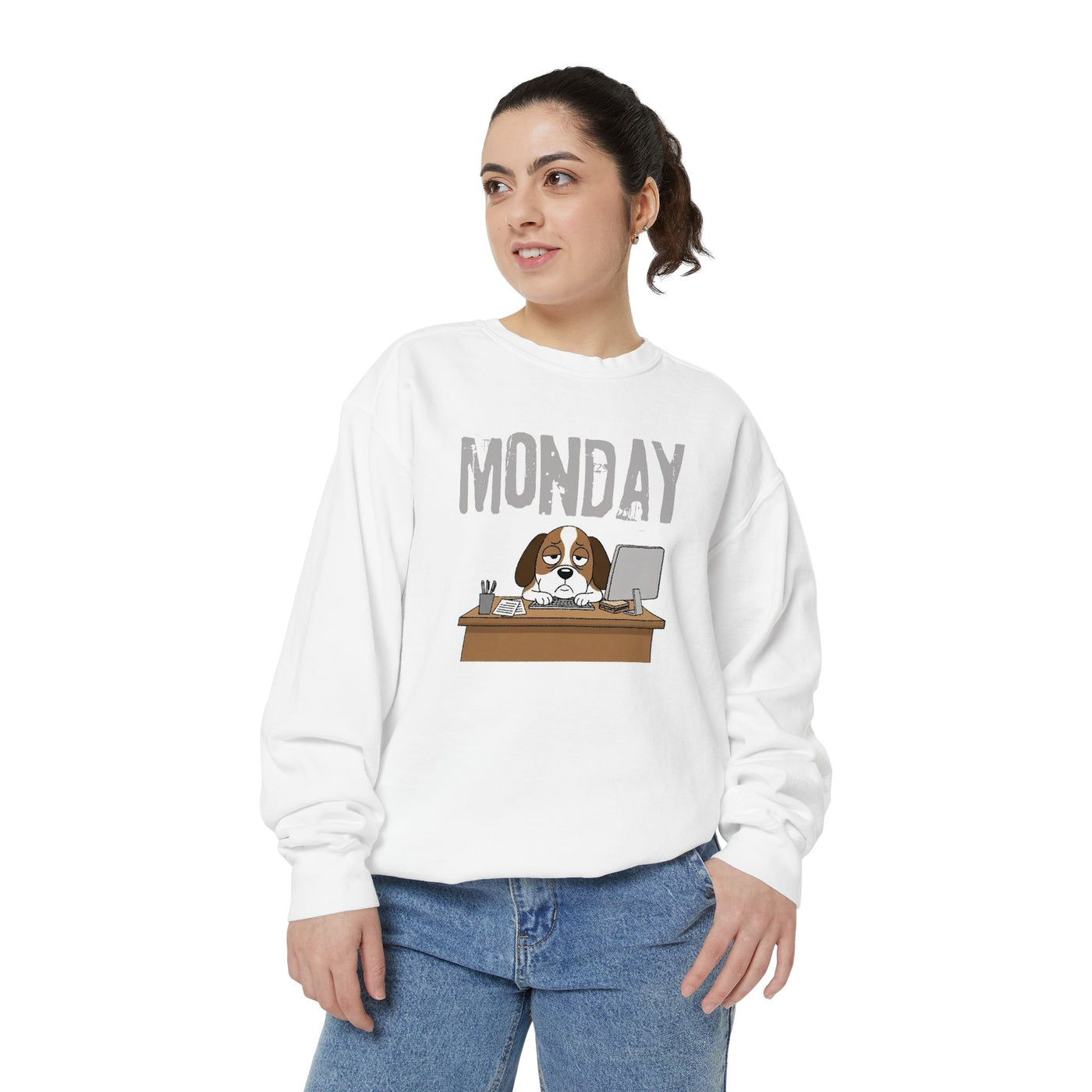 Monday Face Dog Stares Blankly Unisex Crewneck Sweatshirt style 6
