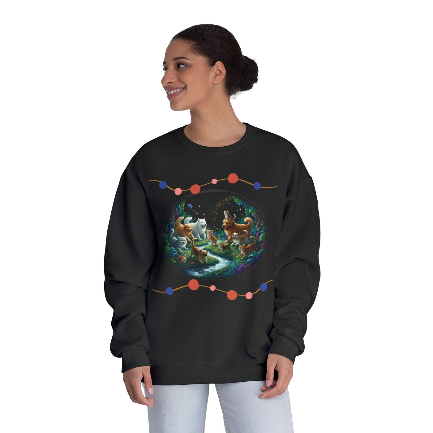 Cats & Dogs Happy Garden 1 Unisex NuBlend® Crewneck Sweatshirt