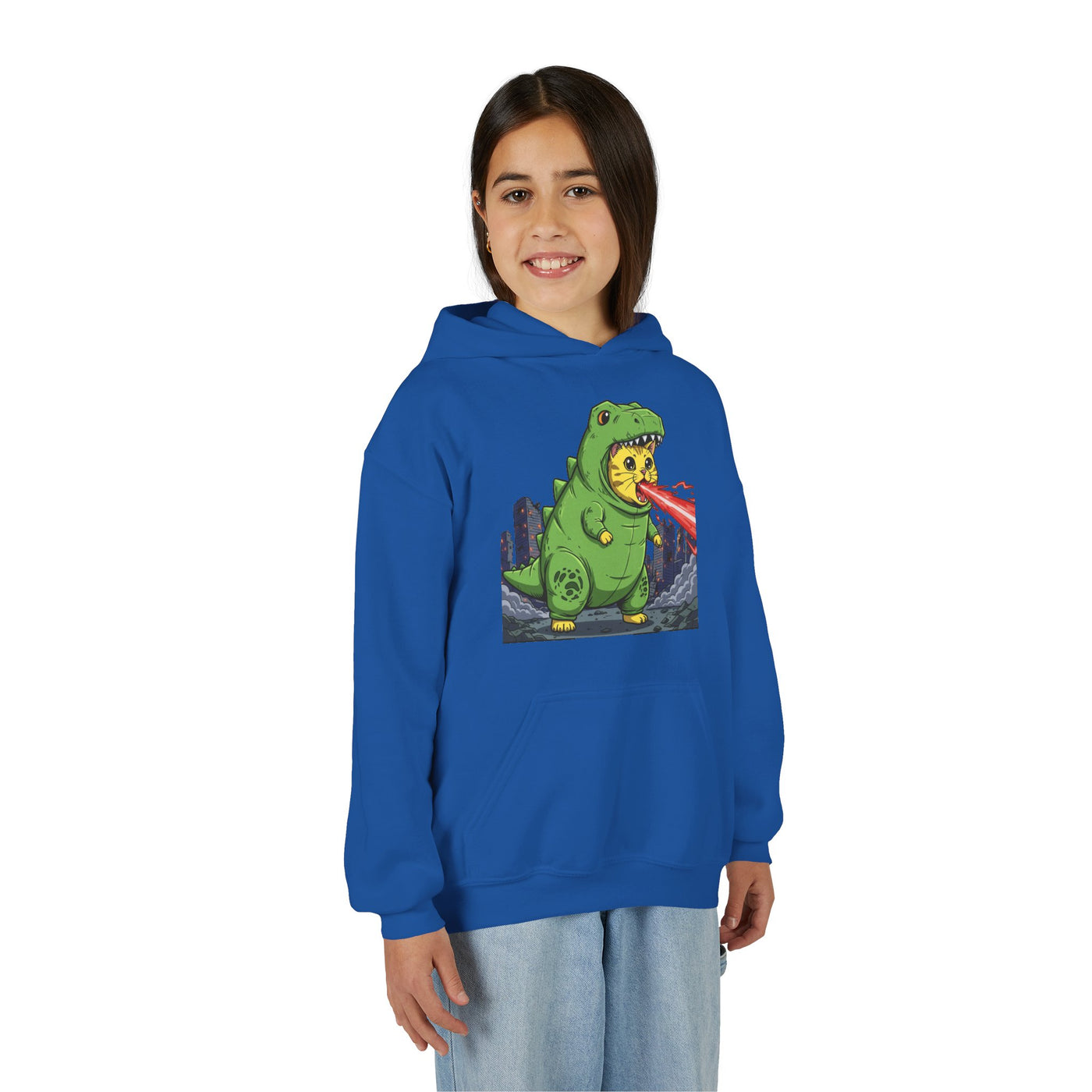 Cat cosplay Godzilla style 4 Unisex Kids Hoodie - Fun & Cozy Heavy Blend Sweatshirt with Cute Design