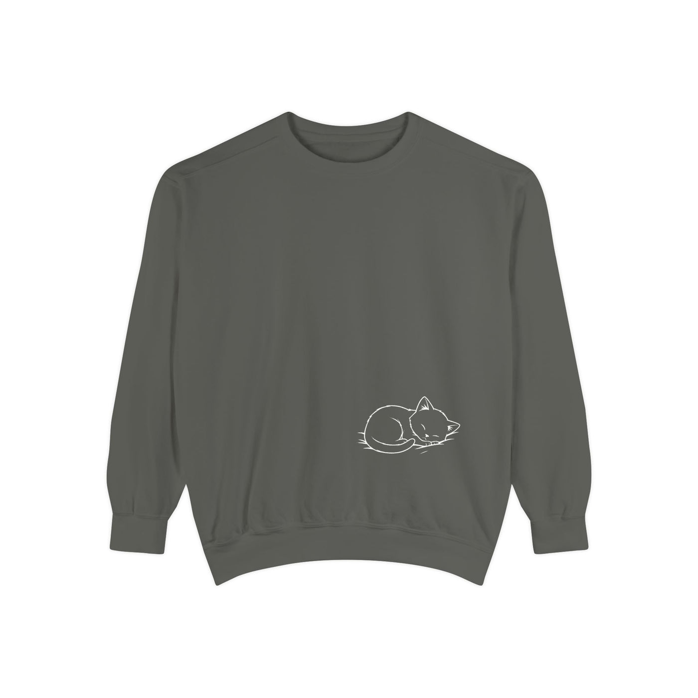 Sleeping cat (White) shadow style 2 Cozy Graphic Unisex Crewneck Sweatshirt