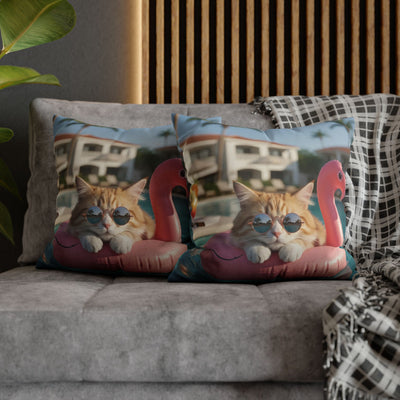 Relaxing Cat Swimming Pillowcase - Cozy Spun Polyester Decorative Pillowcase for Cat Lovers