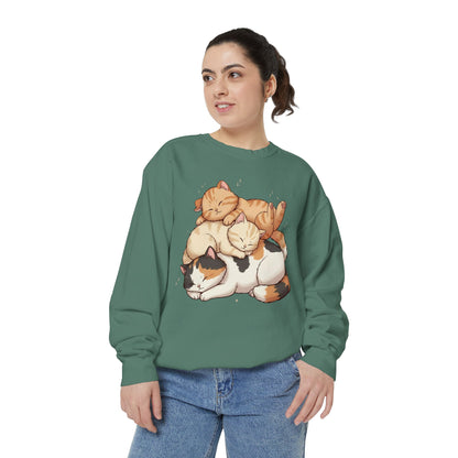 3 Cute Sleeping Cats Cozy Graphic Unisex Crewneck Sweatshirt style 1