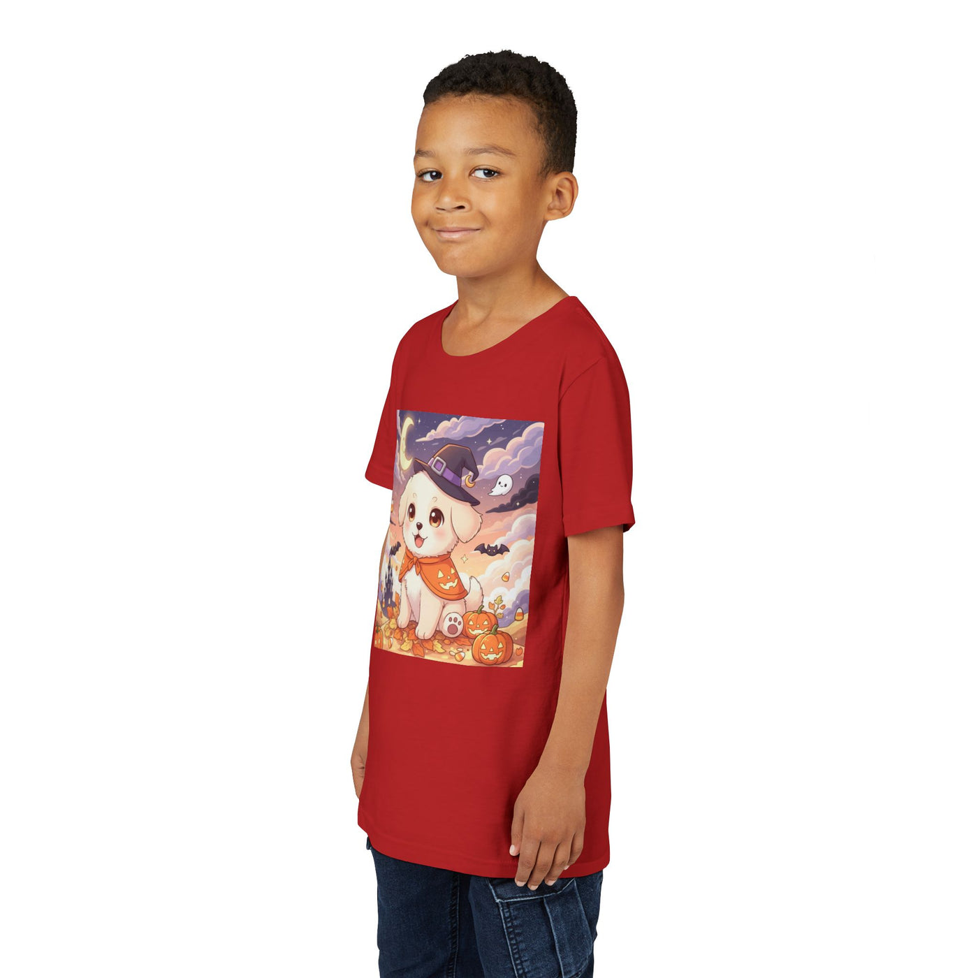 Halloween cute puppy anime style 2 Youth Tee, Short Sleeve T-Shirt, Kids Halloween Apparel, Cute Dog Tee, Fall Outfit for Children