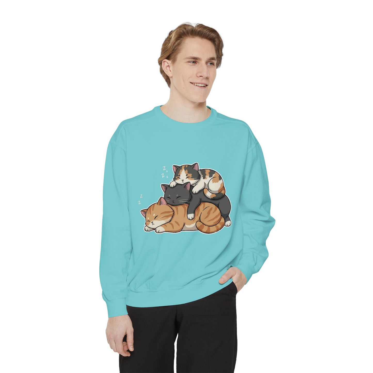 3 Cute Sleeping Cats Cozy Graphic Unisex Crewneck Sweatshirt style 7