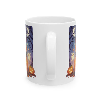 Halloween Themed style 2 Ceramic Mug, Cozy Fall Coffee Cup, Ghosts & Pumpkins Design, Seasonal Gift, Spooky Mug for Halloween Celebrations