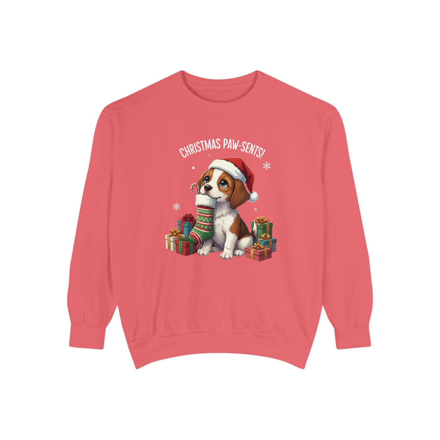 Cute Puppy waiting for Christmas presents style 3 Cozy Graphic Unisex Crewneck Sweatshirt