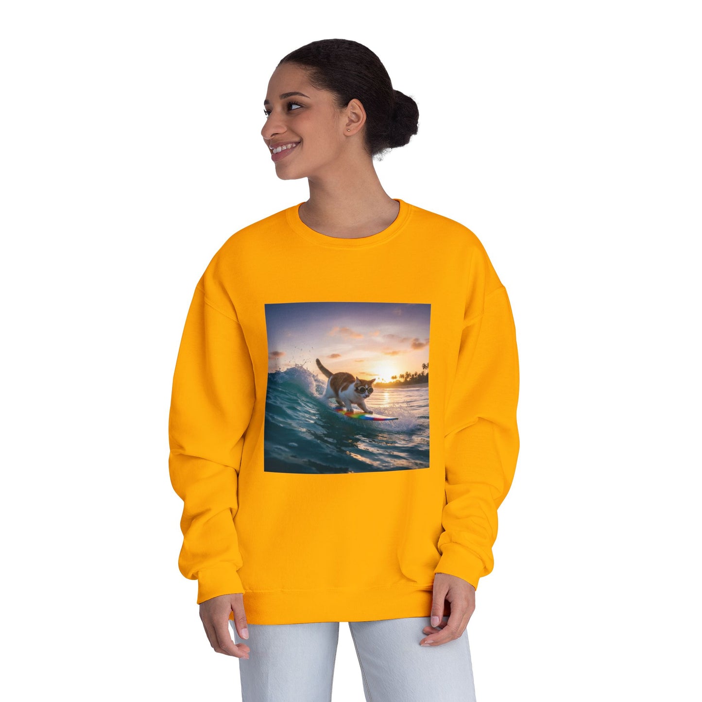 Surfing Cat Unisex NuBlend Crewneck Sweatshirt style 2