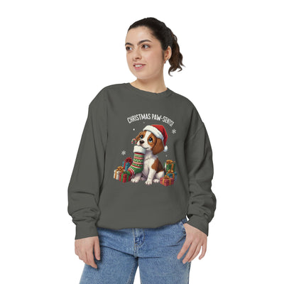 Cute Puppy waiting for Christmas presents style 3 Cozy Graphic Unisex Crewneck Sweatshirt