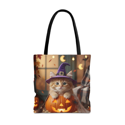 Adorable Halloween Cat Tote Bag, Cute Pet Lover Gift, Trick or Treat Bag, Fall Accessory, Spooky Cat Design