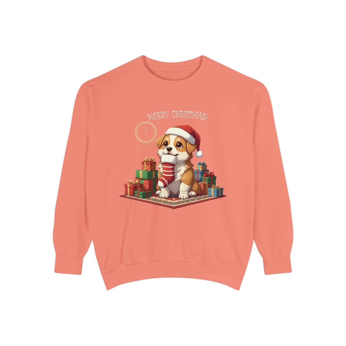 Puppy wait for Christmas presents Unisex Crewneck Sweatshirt style 1