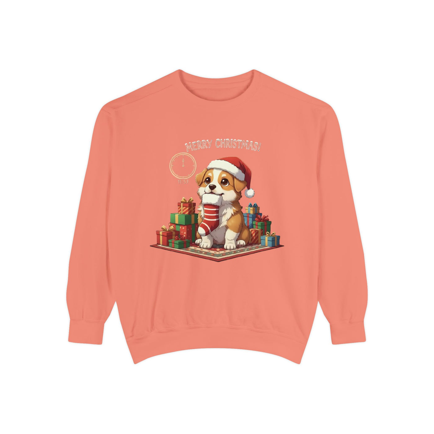 Cute Puppy waiting for Christmas presents style 1 Cozy Graphic Unisex Crewneck Sweatshirt