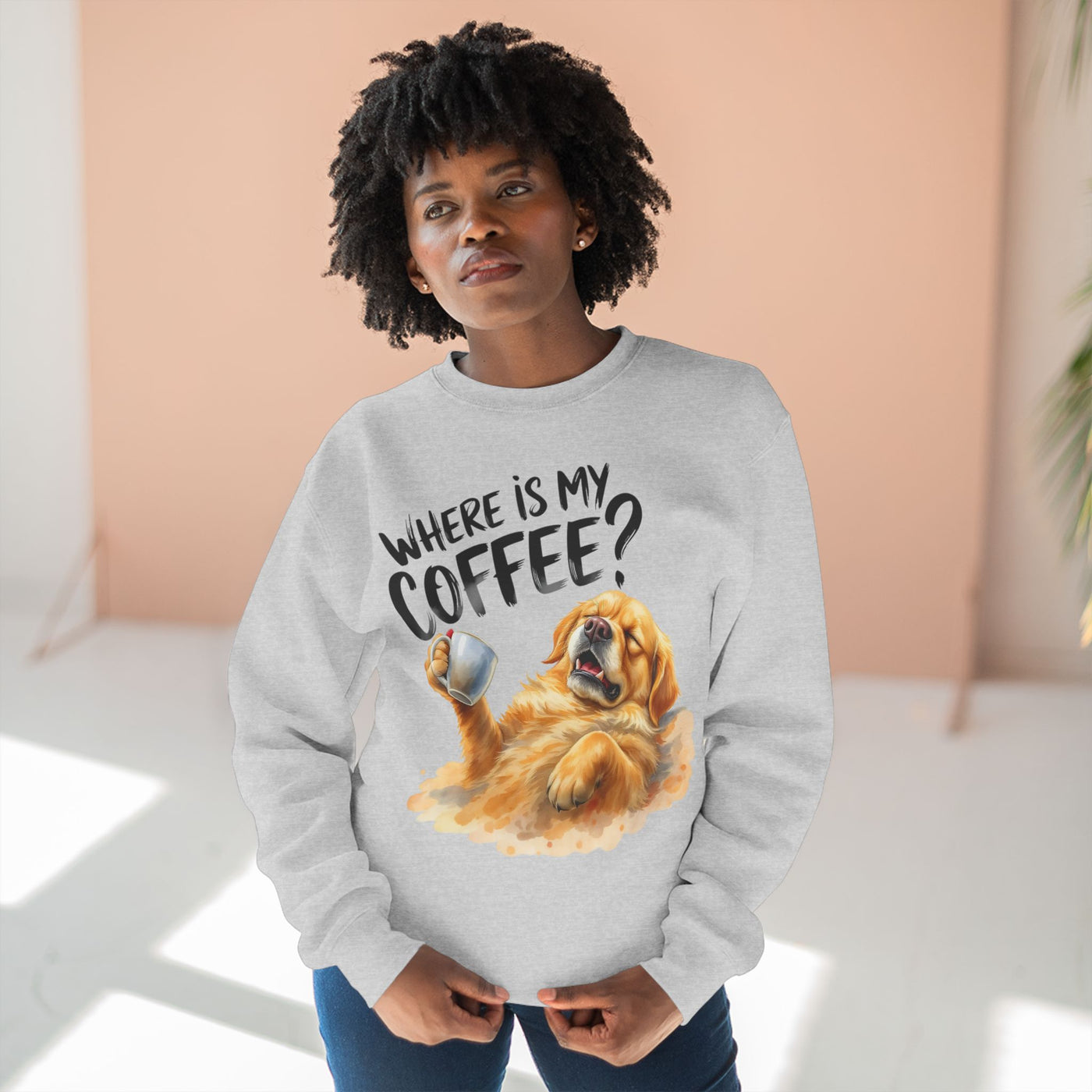 "Where is my coffee?" Dog Watercolor style 2 Unisex Crewneck Sweatshirt