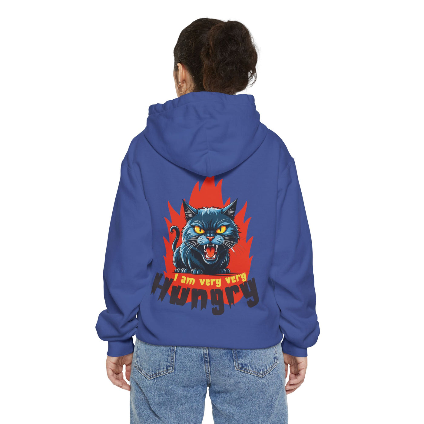 I am very very Hungry - Cartoon Cat Graphic Unisex Pullover Hoodie
