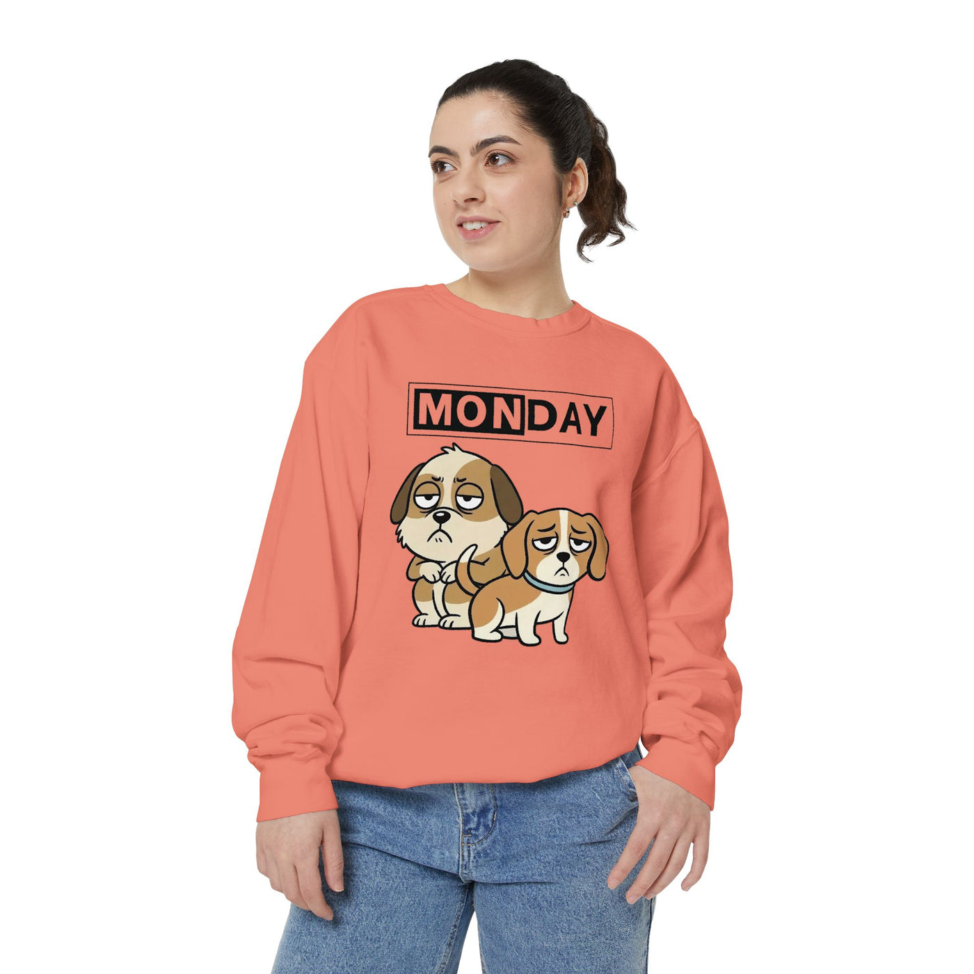 Monday Face Dog Stares Blankly Unisex Crewneck Sweatshirt style 1